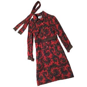 Vintage Red and Black Paisley Midi Dress